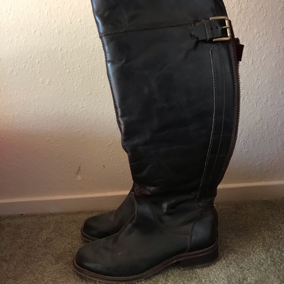 Over the knee, leather brown boots